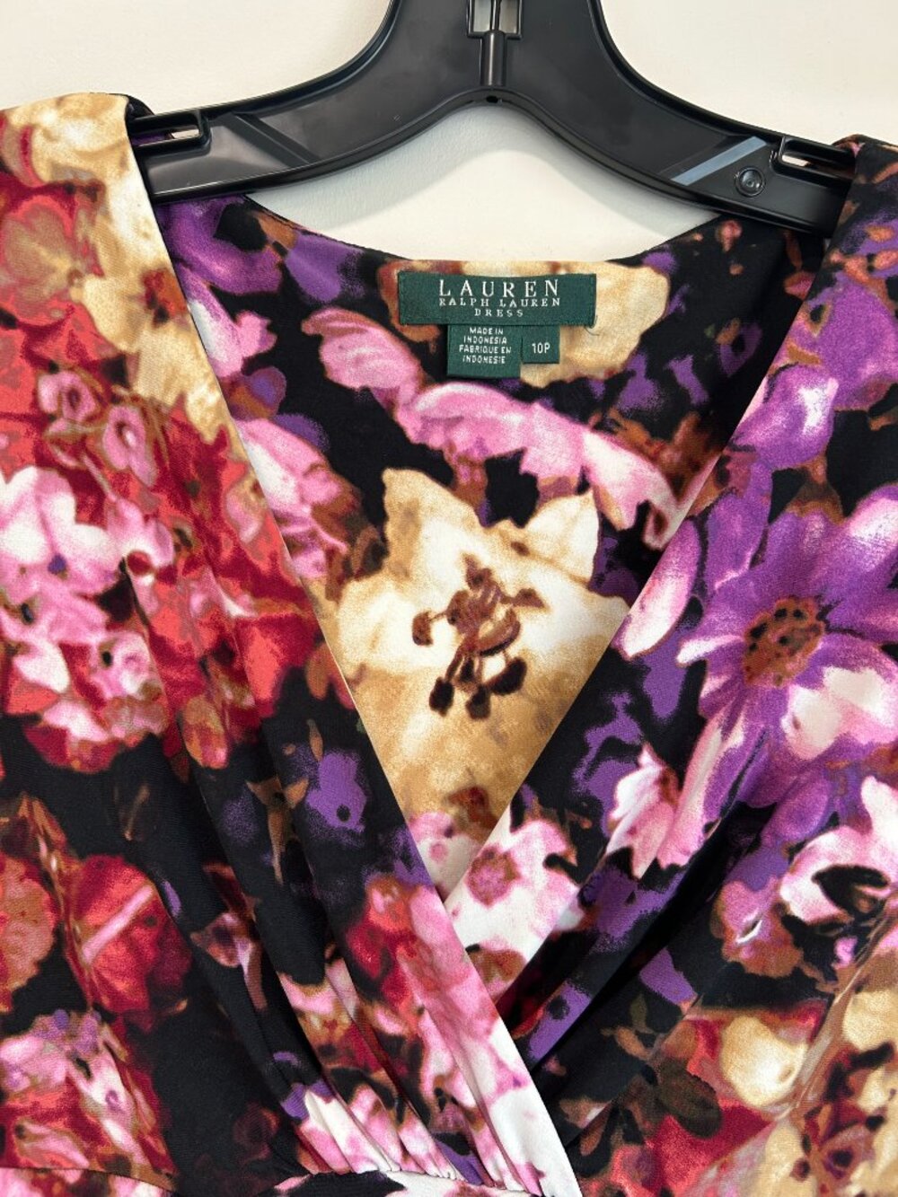 Lauren Ralph Lauren Floral Sheath Dress 10P‎ Petite Ruched V Neck Career Knee - Picture 3 of 8